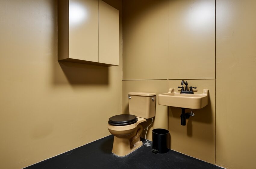 beige and black bathroom