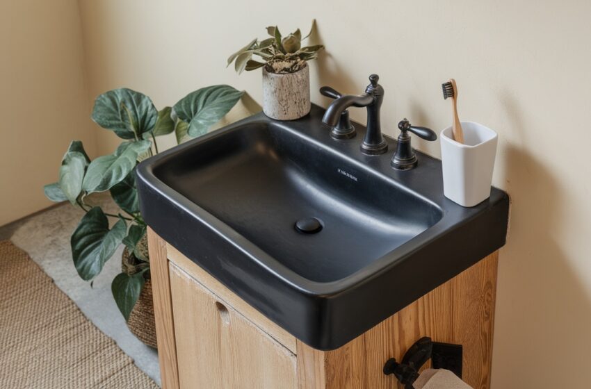 black sink bathroom