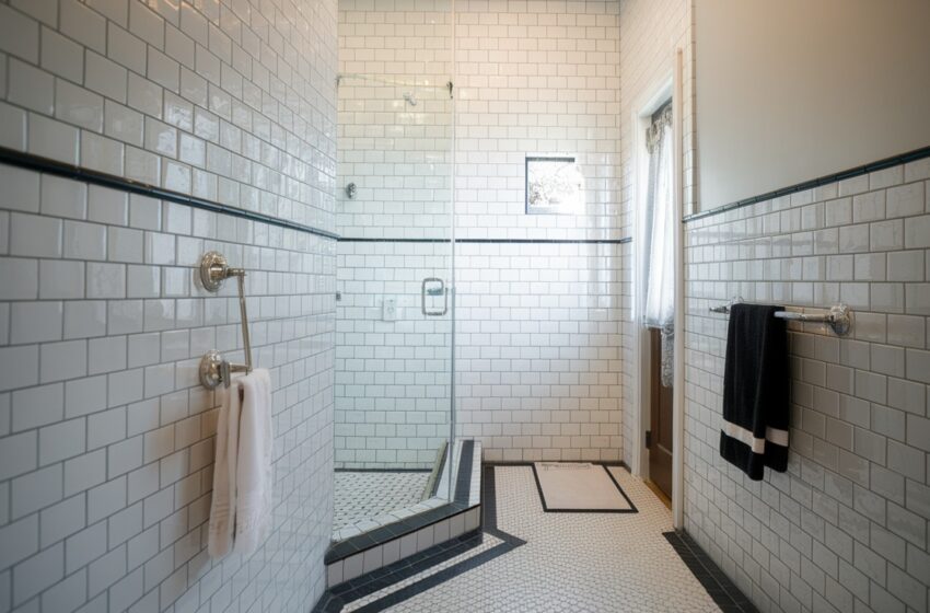 White Tile and Black Grout Bathrooms