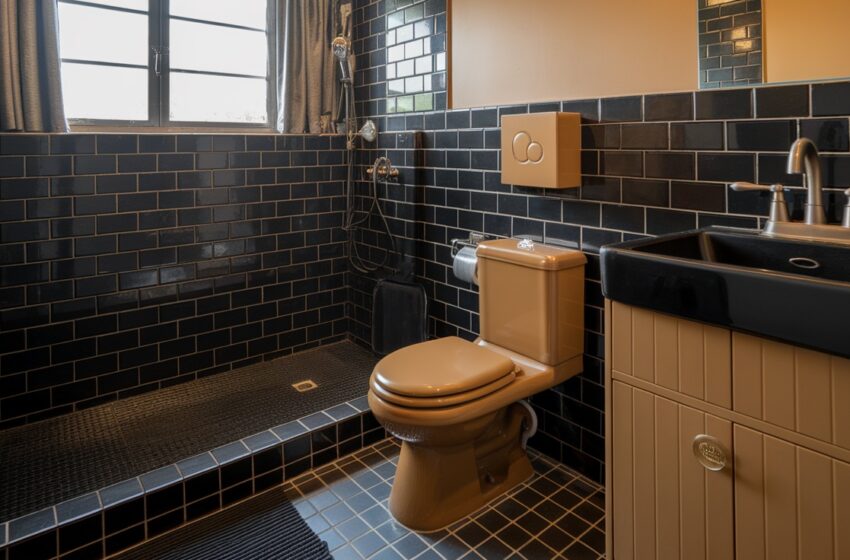 black and tan bathroom