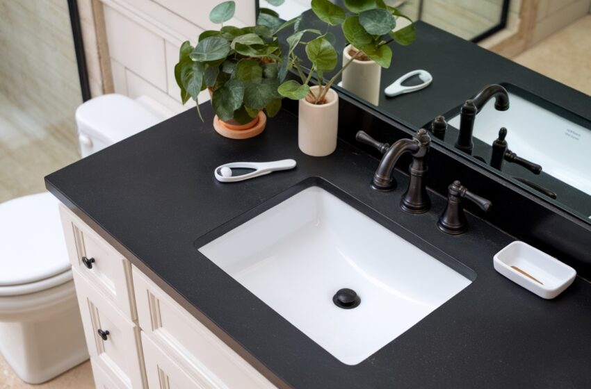 black countertop bathroom