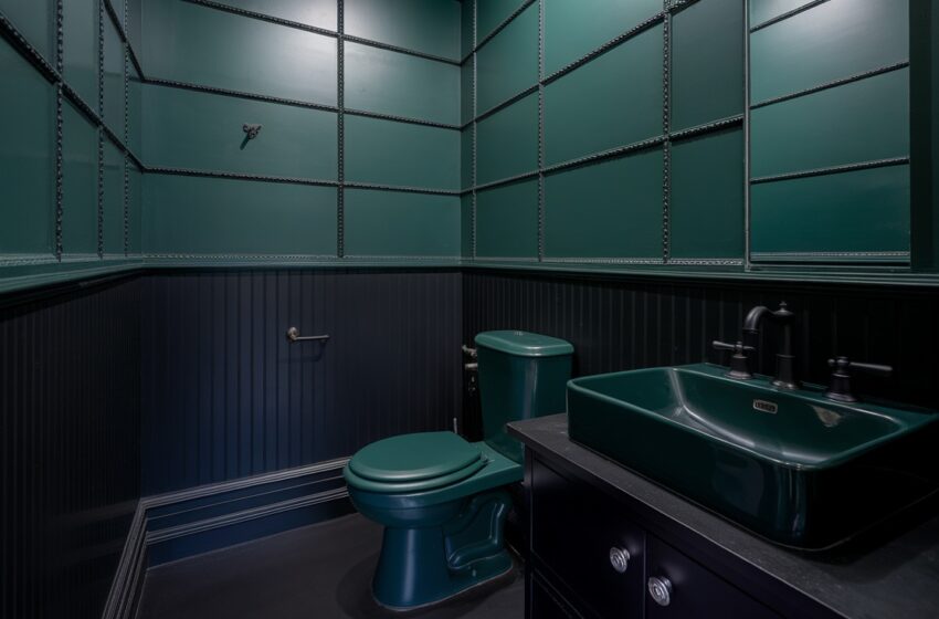 dark green and black bathroom